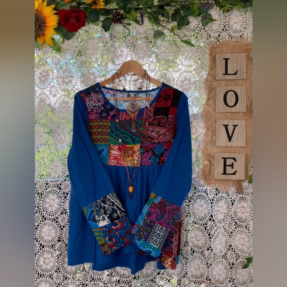 Unbranded Hippie Smock Top Cobalt